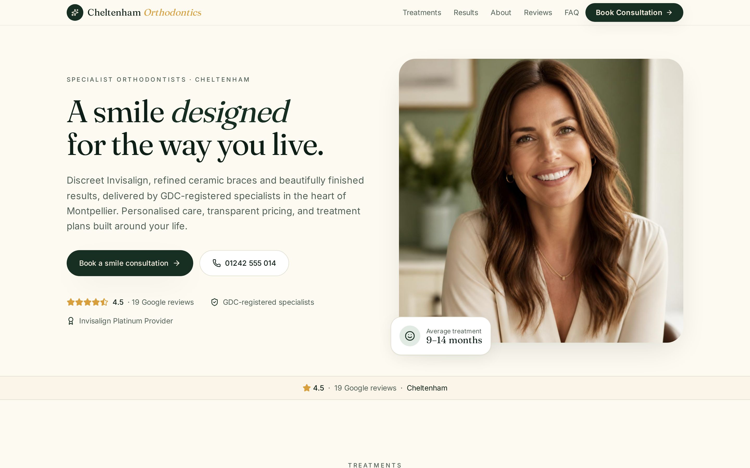 Cheltenham Orthodontics — screenshot of the live website